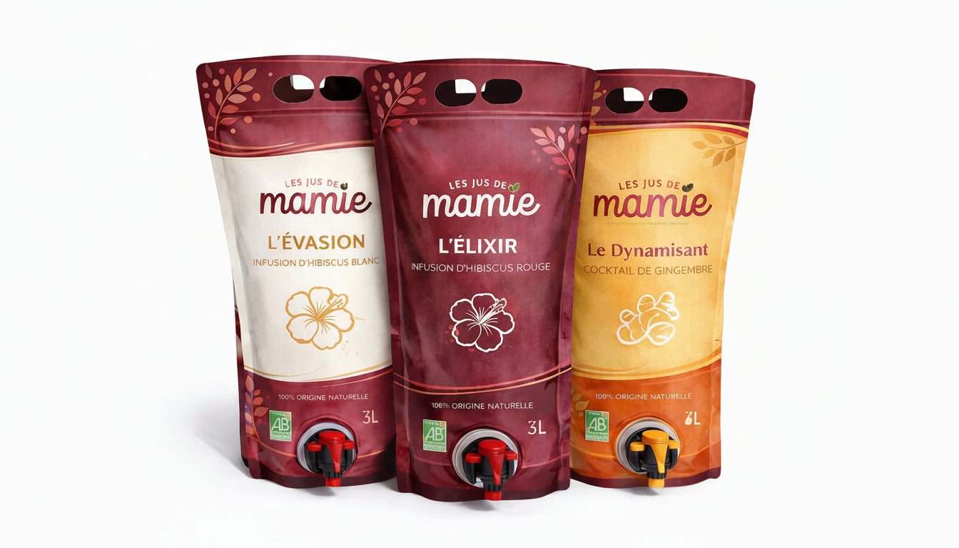 Les nouveaux formats 3L - L'Évasion, L'Élixir et Le Dynamisant en poches avec robinet